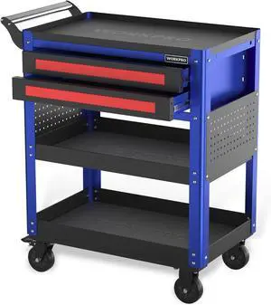 Premium 28" 2-Drawer Rolling Tool Cart, Heavy Duty Utility Industrial Service Cart Storage Organizer with Wheels and Locking System, for Mechanic, Warehouse, Garage, Workshop, 400 lbs Load
