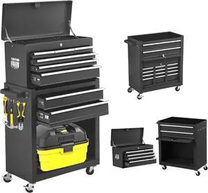 Rolling Tool Chest 8-Drawer with Wheels, Large Detachable Cabinet Storage Tool Box with Drawers, Metal Tool Cart with Toolbox for Garage Workshop Warehouse (Black)