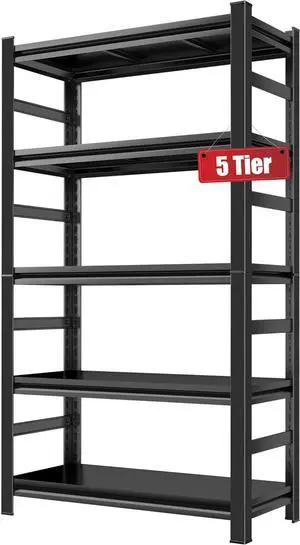 Kitchen Shelves Storage Heavy Duty 5-Tier Adjustable Shelving,Utility Metal Storage Shelf Rack Unit,Free Standing Organization for Kitchen, Pantry, Warehouse, Black(72" H*35.4" W*15.8" D)