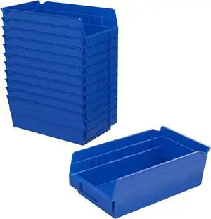 30130 Plastic Shelf Bins, Heavy Duty Storage Bins for Garage, Closet, and Drawer Organization, 12-Inch x 6-1/2-Inch x 4-Inch, Blue, 12-Pack
