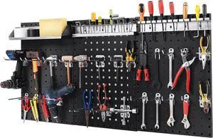 Garage Pegboard, Metal Pegboard Tool Organizer Kit with 3 Pegboards & 28 Pcs Hanging Accessories, Heavy Duty Pegboard Wall Organizer, Peg Board for Workshop, Tool Storage, Black