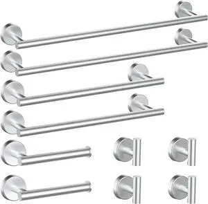 10Pcs Brushed Nickel Bathroom Hardware Set - Includes 24&18inch Towel Bar, Robe Hook, Toilet Paper Holder, 2 Pack 5 Piece Bathroom Accessories Set Stainless Steel Wall Mounted