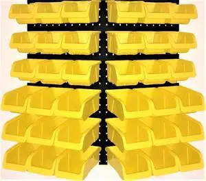 36 Pack Pegboard Bin Kit  18 Medium & 18 Large Yellow Peg Board Storage Bins | Parts Organizer for Garage, Workshop, Craft Room, Office & Workbench | Pegboard Accessory Organier | MADE IN USA