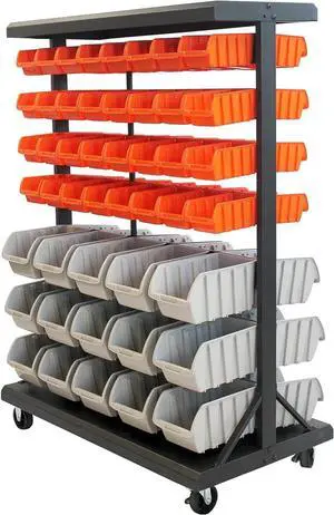 EcoStorage 6-Tier Dual-Sided Rolling Bin Rack, 330 Pound Capacity, Includes 94 Organizer Bins, 19.75" x 35.5" x 48.5", Black