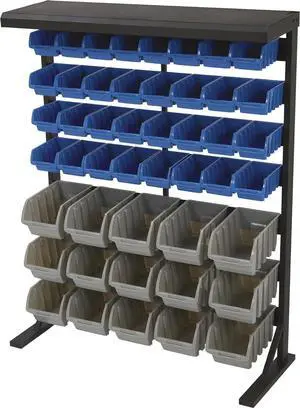 Single Side Bulk Storage Rack Unit with 47 Assorted Bins - 36 1/2in.W x 14in.D x 46in.H