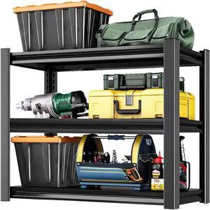 Black 3-Tier Heavy Duty Steel Shelving Unit, 1000 LBS Capacity Garage Shelving, Adjustable Storage Rack, 31.5" L x15.75 W x31.5 H, Industrial Shelves for Garage, Workshop, Home Organization