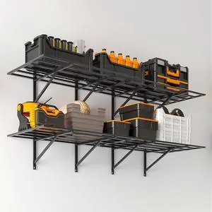 Solid 2x6 ft Garage Storage, 2 Pack 1600 lbs Total Weight Capacity, Heavy Duty Wall Mounted Shelving for Home, Kitchen & Pantry, Black