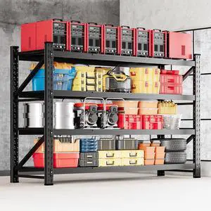 71.3" W Storage Shelves,5000LBS Metal Garage Storage Shelving,Heavy Duty Adjustable Unit Storage Shelves for Warehouse,Basement,71.3" W x 24" D x 70" H,Black