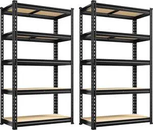 Set of 2 Storage Shelves 5 Tier Garage Shelving Heavy Duty Metal Shelving 2000LBS Garage Shelves Adjustable Metal Shelf for Kitchen Warehouse Pantry Closet, 27.6" W x 11.8" D x 60" H