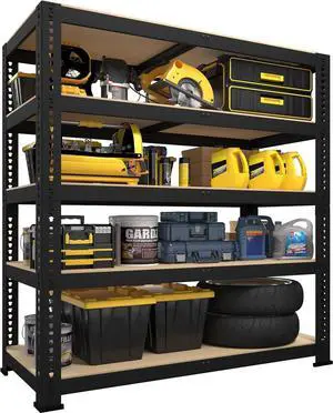 40" W x 18" D x 71" H Heavy Duty Storage Shelves, 5 Tier Adjustable Garage Storage Shelving, Metal Shelving Unit Utility Rack Shelf for Warehouse Pantry Closet Kitchen, Black