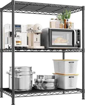 Storage Shelves Adjustable Wire Shelving Metal Wire Rack Shelving Unit Storage Shelf for Kitchen Laundry Room Pantry Closet Bathroom 24" W x 30" H x 14" D Black