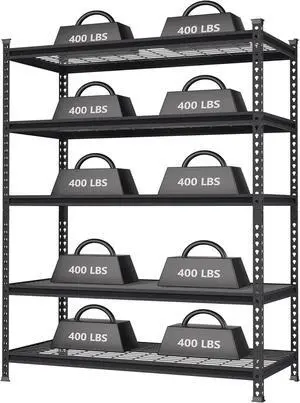 5-Tier Metal Storage Shelving Unit, 48W x 24D x 72H, Adjustable Storage Rack Heavy Duty Shelf, 4000 lbs Load Capacity (Total), for Garage, Kitchen, Bathroom, Warehouse, Black/Sliver
