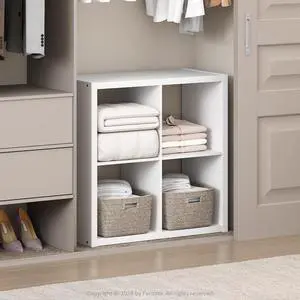Cubic Open Back Multipurpose Clothing & Closet Storage Organizer Shelf, 4-Cube, White