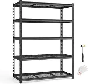 5-Tier Storage Shelves, Heavy-Duty Garage Shelving, Adjustable Shelving Unit, Steel Shelf, Boltless Assembly, for Garage, Shed, 2,200 lb Load, 24 x 48 x 72 Inches, Ink Black UGLR454B01
