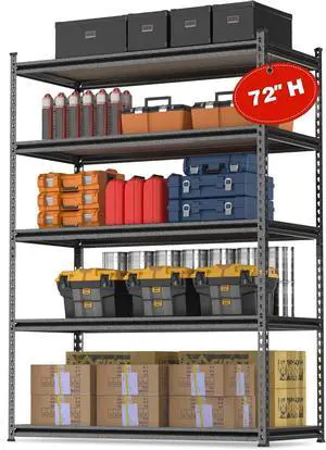 5-Tier Metal Storage Shelving Unit, 36W x 18D x 72H, Adjustable Storage Rack Heavy Duty Shelf with Particle Board, 4000 lbs Load Capacity (Total) for Garage Warehouse, Black/Silver