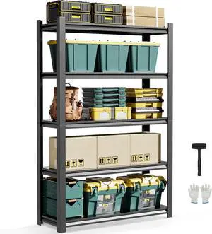 JHYKHG 72" H Storage Shelves,5-Tier Heavy Duty Garage Shelving,Adjustable Shelving Unit,Metal Shelf,Boltless Assembly Rack for Warehouse,Shed,3,000 lb Load,20 x 48 x 72 Inches,Black