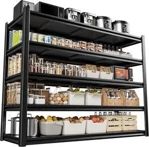 5-Tier Kitchen Shelving, 3000 LBS Weight Capacity, 72" H x 48" W x 24" D Heavy Duty Shelving, Adjustable Height Metal Storage Rack for Food Storage in Kitchen and Pantry