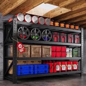 60 W Heavy Duty Garage Shelving, 5000LBS Metal Storage Shelves, 4 Tier Storage Rack Shelf, Steel Industrial Shelving, Adjustable Standing Shelf for Basement/Warehouse 60" W x 24" D x 70" H, Black