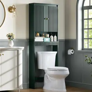 Over The Toilet Storage Cabinet, Over The Toilet Storage with Fluted Door Over The Toilet Cabinet with Adjustable Shelf Above The Toilet Storage Cabinet for Bathroom Organizer, Forest Green