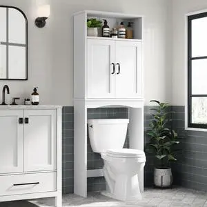 Over The Toilet Storage Cabinet, Over Toilet Storage Bathroom Organizer with Inner Adjustable Shelf and Top Open Storage Above The Toilet Storage Cabinet Behind Toilet Bathroom Cabinet, White