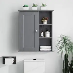 Bathroom Wall Cabinet Over The Toilet Storage Cabinet Wall Mounted Storage Cabinet Wooden Medicine Cabinets for Bathroom Laundry Room Kitchen (Grey)
