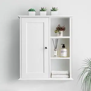 Bathroom Wall Cabinet Over The Toilet Storage Cabinet Wall Mounted Storage Cabinet Wooden Medicine Cabinets for Bathroom Laundry Room Kitchen (White)