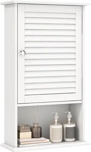 Bathroom Wall Mount Cabinet - Over The Toilet Storage Organizer with Single Door and Adjustable Shelf, Above Toilet Medicine Cabinet for Living Room, Kitchen, Hallway, Hanging Cabinet (White)