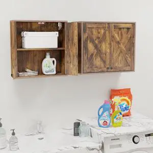 Laundry Cabinet, Medicine Cabinet, Bathroom Kitchen Storage Wall Mounted Farmhouse Organizer with Shelves Over Toilet, One Set of 2 Pieces X 24"