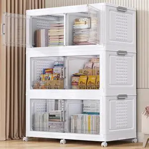 150Gal Extra Large Plastic Storage Bins with Lid & Wheels, Stackable Collapsible Bins with Dividers, Cube Closet Organizers and Storage Cabinet Shelves Box Roomy for Home Kitchen,3Pack White