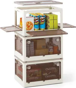 3-Pack Storage Bins with Lids, 46QT Stackable & Collapsible Plastic Storage Boxes with Wheels, Foldable Closet Organizers with 5 Opening Ways