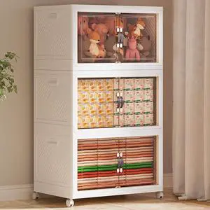 102GAL /408QT Large Collapsible Storage Bins with Lids, Stackable Storage Bins with Doors and Wheels, Closet Organizers and Storages, Plastic Folding Storages Cabinet Home Office Dorm Room