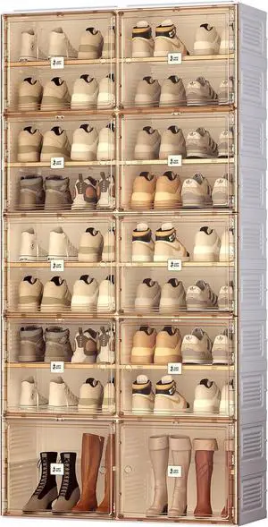 Portable Shoe Rack Organizer for Closet Entryway, Stackable Sneaker Storage Shoe Cabinet with Magnetic Clear Door, Large Plastic Storage containers Bins with Lids 9 Tiers 36 Pairs