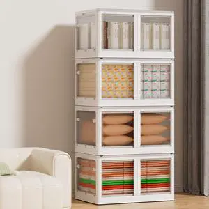 128 GAL Large Plastic Stackable Storage Bins with Wheels and Lids - Collapsible Closet Organizer for Bedroom, Kitchen, Office