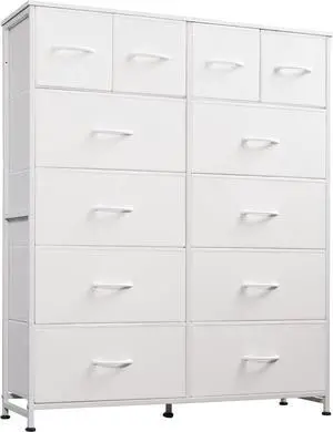 Storage Organizer Unit with 12 Fabric Bins, Storage Drawers Organizer with Steel Frame, Tall Storage Tower Organizaton for Living Room, Hallway, Office, White