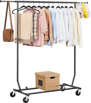 Heavy Duty Clothing Garment Rack, Rolling Clothes Organizer with Wheels & Extendable Rod, Adjustable Clothes Hanger for Laundry Room, Black
