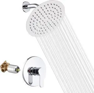 Chrome Shower Faucet  Single Function Shower Trim Kit with Rough-in Valve Shower Set Bath Rainfall Shower Faucet System 8inch Round Stainless Steel Metal Shower Head
