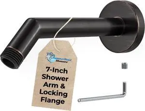 ® Solid Metal 7 Inch Shower Arm and Flange with Set Screw, Oil Rubbed Bronze | Wall Elbow Pipe and Cover Plate | Universal Replacement Part for Showerheads
