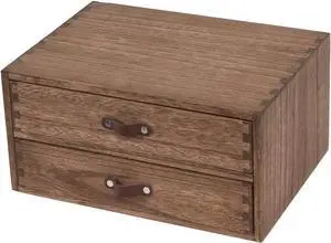 Wood 2 Drawer Desktop Organizer Cabinet - Desk Storage Box for Kitchen Counter,Dresser Tabletop -Wooden File Organizer Printer Machine Stand for Office Accessories Chest Dark (FAX2C-DK