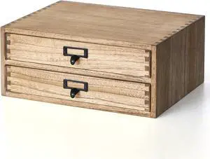 Drak Wooden Office Storage Drawers Shallow Type - Desktop Filing Organization for Machine Printer Stand (BR, 2-Layer&2 Drawers)