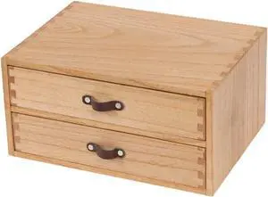 Wooden Desk Organizer with 2 Drawers - Desktop Storage Drawers for Office Supplies File Paper Storage - Wood Chest/Small Cabinets for Jewelry Dresser Kitchen Counter (FAX2C-LT