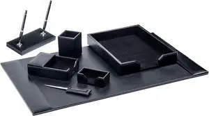 Bonded Set Luxury Leather Desk Pad & Desk Organization Essentials, 7 Piece, Black