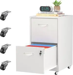 2 Drawer Rolling File Cabinet with Lock,Filing Cabinets for Home Office,Two Drawer File Cabinet, Mobile Under Desk Cabinets,Black Printer Stand with Wheels Fit Letter/A4,Assembly Required