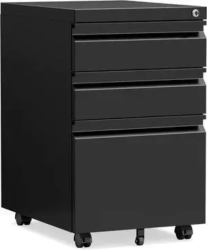 3 Drawer Mobile File Cabinet with Lock Under Desk Metal Filing Cabinet Locking Office Mobile Cabinet with Wheels Under Desk Office Drawers Rolling Mobile File Cabinet Assembly Required Black