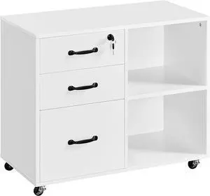 File Cabinet Mobile Letter Size File Organization Unit Mobile Lateral Filing Cabinet Printer Stand for Home and Office,White