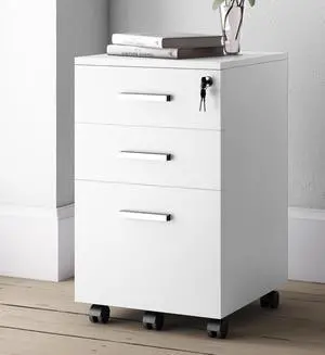 Modern Design Lazio White File Cabinet, Filing Cabinets for Home Office, Drawers for Under Desk, Locking 3 Drawer Rolling Wood File Cabinet with Lock, by Crafts and Comfort