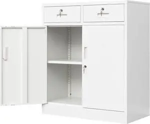 Metal Garage Storage CabinetsMetal File Cabinet with 2 Locking Drawers, Lockable Storage Cabinets for Office, Home, Garage, Warehouse 36.2" H x 31.5" W x 15.7" D (White)