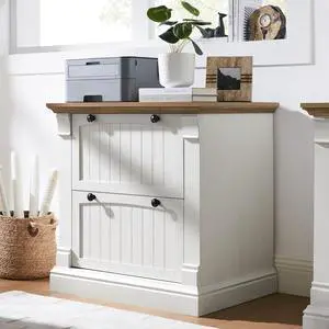 Farmhouse File Cabinet with 2 Drawers, 30" Lateral Filing Cabinet with Hanging File Folders, Interlocking Drawers, Wood Rustic Storage Cabinet for Home Office, Living Room, Antique White