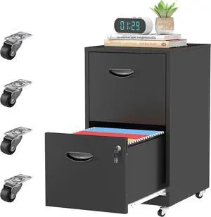 2 Drawer Rolling File Cabinet with Lock,Filing Cabinets for Home Office,Two Drawer File Cabinet, Mobile Under Desk File Cabinets, Printer Stand with Wheels Fit Letter/A4,Assembly Required