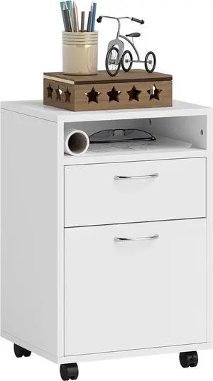 Mobile Storage Cabinet Organizer with Drawer and Cabinet, Printer Stand with Castors, White