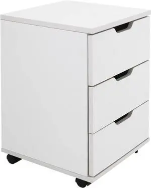 3-Drawer Vertical Filing Cabinet Rolling Wood Mobile File Cabinets Under Desk for Home Office with Casters (White, Non-Assembled)